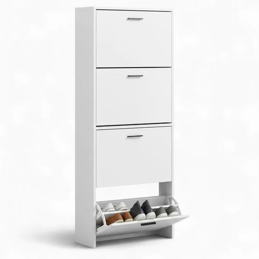 Meuble à Chaussures 24 Paires 4 Abattants – Armoire Étroite 24 cm Gain de Place – Meuble Entrée Blanc 60x24x150 cm