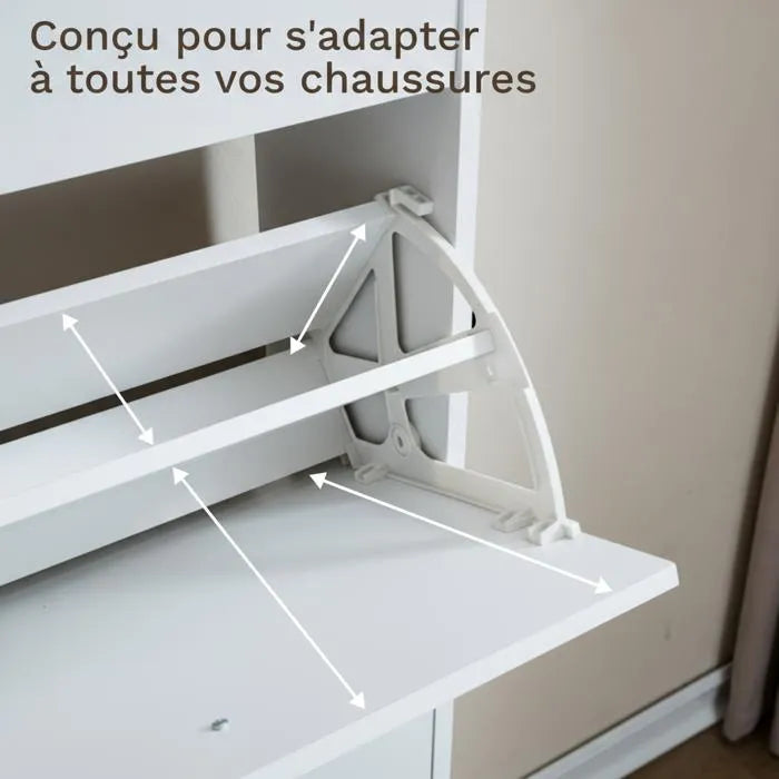 Meuble à Chaussures 24 Paires 4 Abattants – Armoire Étroite 24 cm Gain de Place – Meuble Entrée Blanc 60x24x150 cm