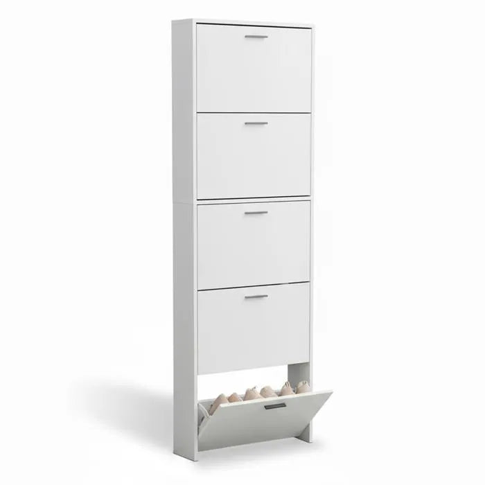 Meuble de Rangement à Chaussures - 15 Paires - 5 abattants - L60xP24xH180 cm - Blanc