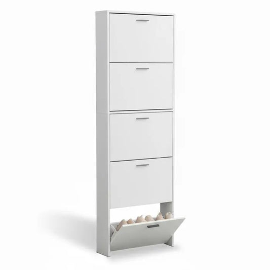 Meuble de Rangement à Chaussures - 15 Paires - 5 abattants - L60xP24xH180 cm - Blanc