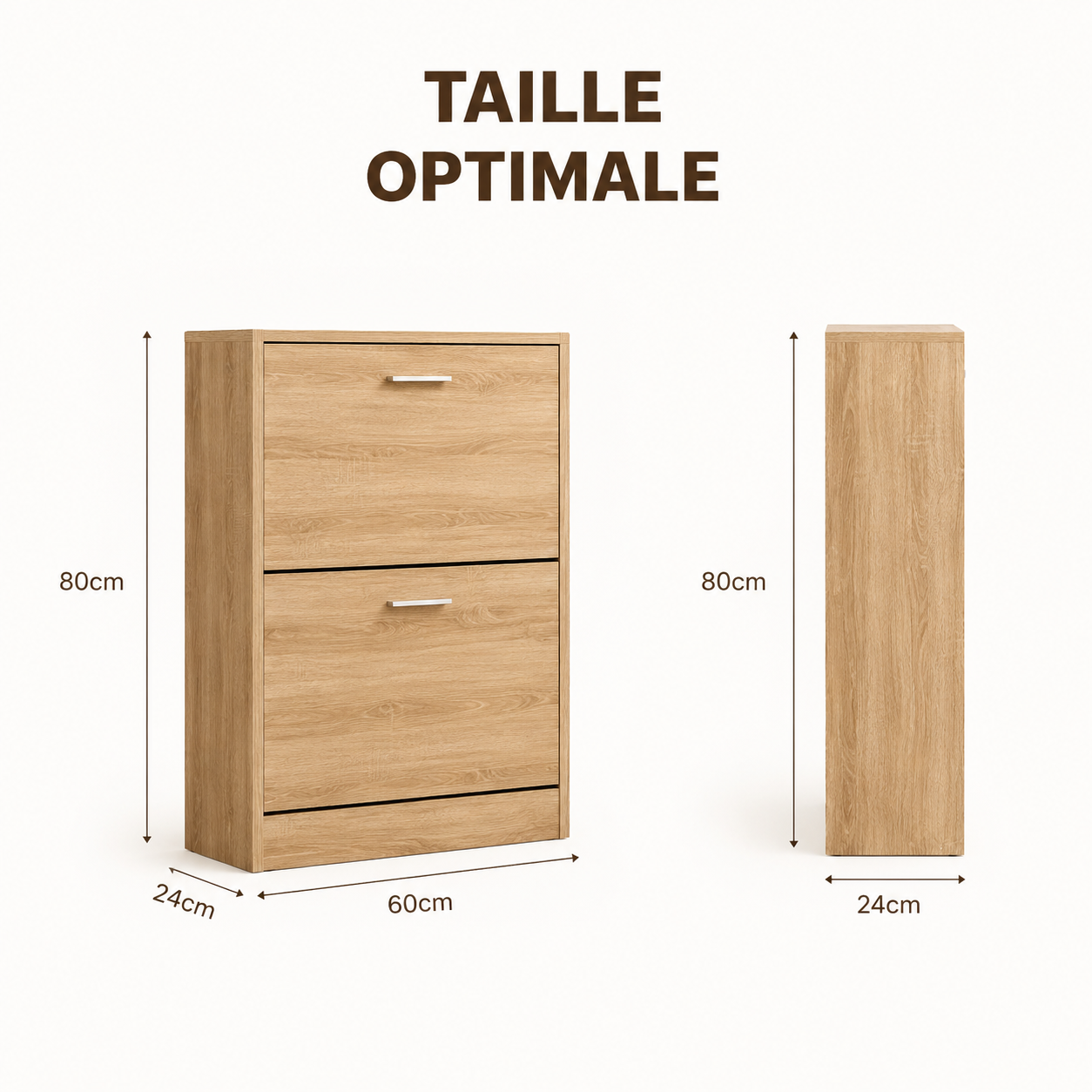 Meuble à Chaussures 12 Paires 2 Abattants – Armoire Étroite 24 cm Gain de Place – Meuble Entrée Bois clair 60x24x80 cm