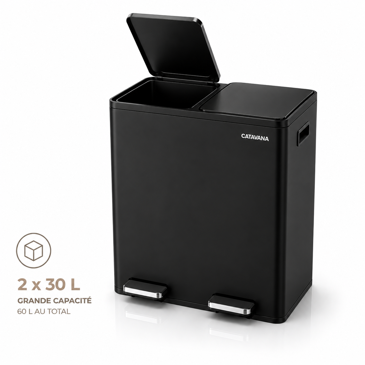 Poubelle Double Compartiment 2 x 30L, Pédales Métal, 2 Seaux Plastique, Fermeture Douceur, Hermétique