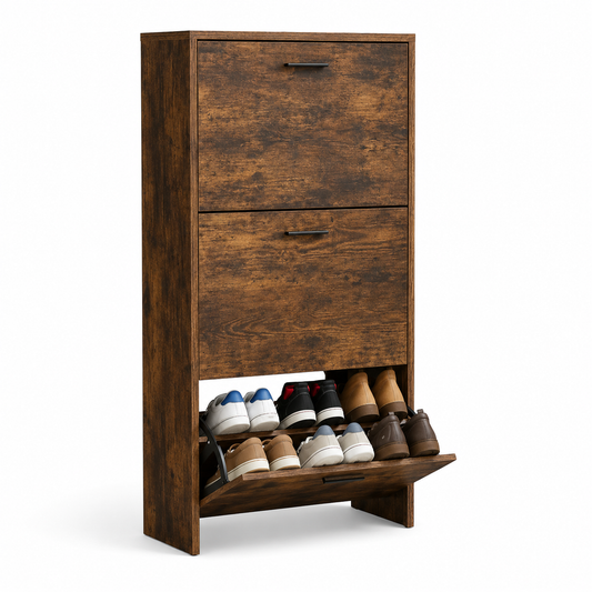 Meuble de Rangement à Chaussures - 18 Paires - 3 abattants - Dimensions : L60xP24xH80 cm - Couleur Rustique